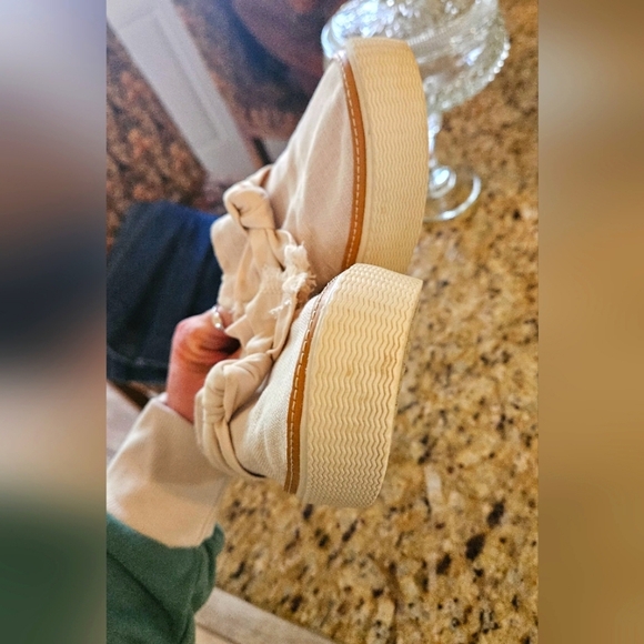 TOMS Sunrise Canvas Slip On Bow Flats Loafer Mules In Beige/ivory. Size 6 - Picture 7 of 15